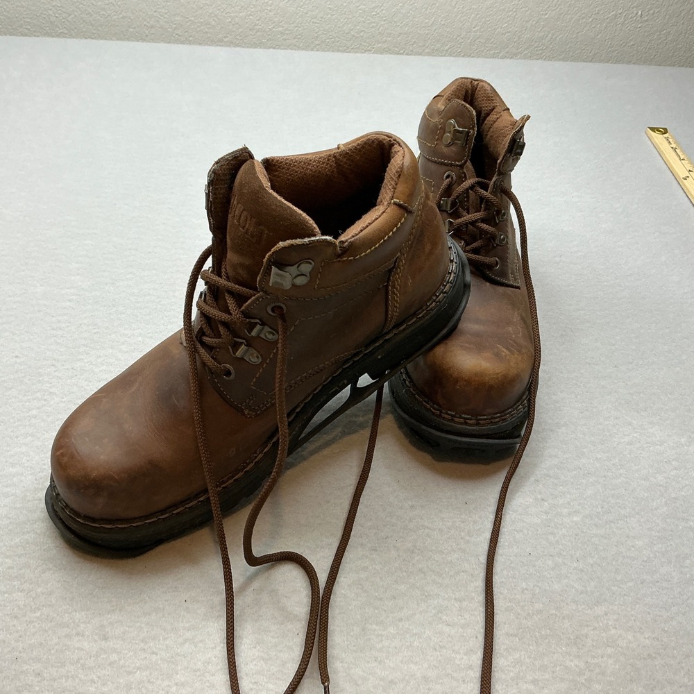 RJ Colt Men Leather Work Boots Ice Traction Cleats‎ Size 11.5 Brown Ankle Rugged